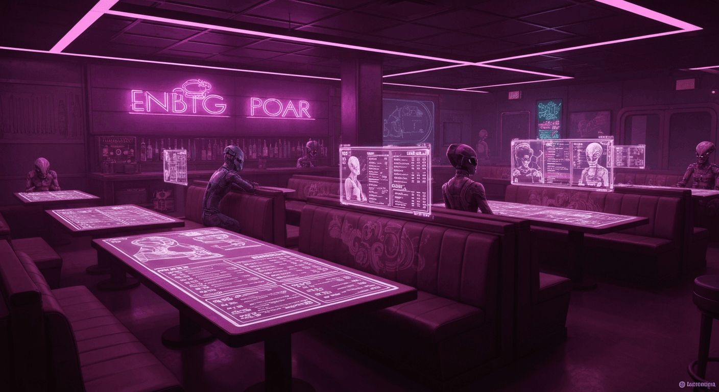 A science-fiction hacker in a neon bar